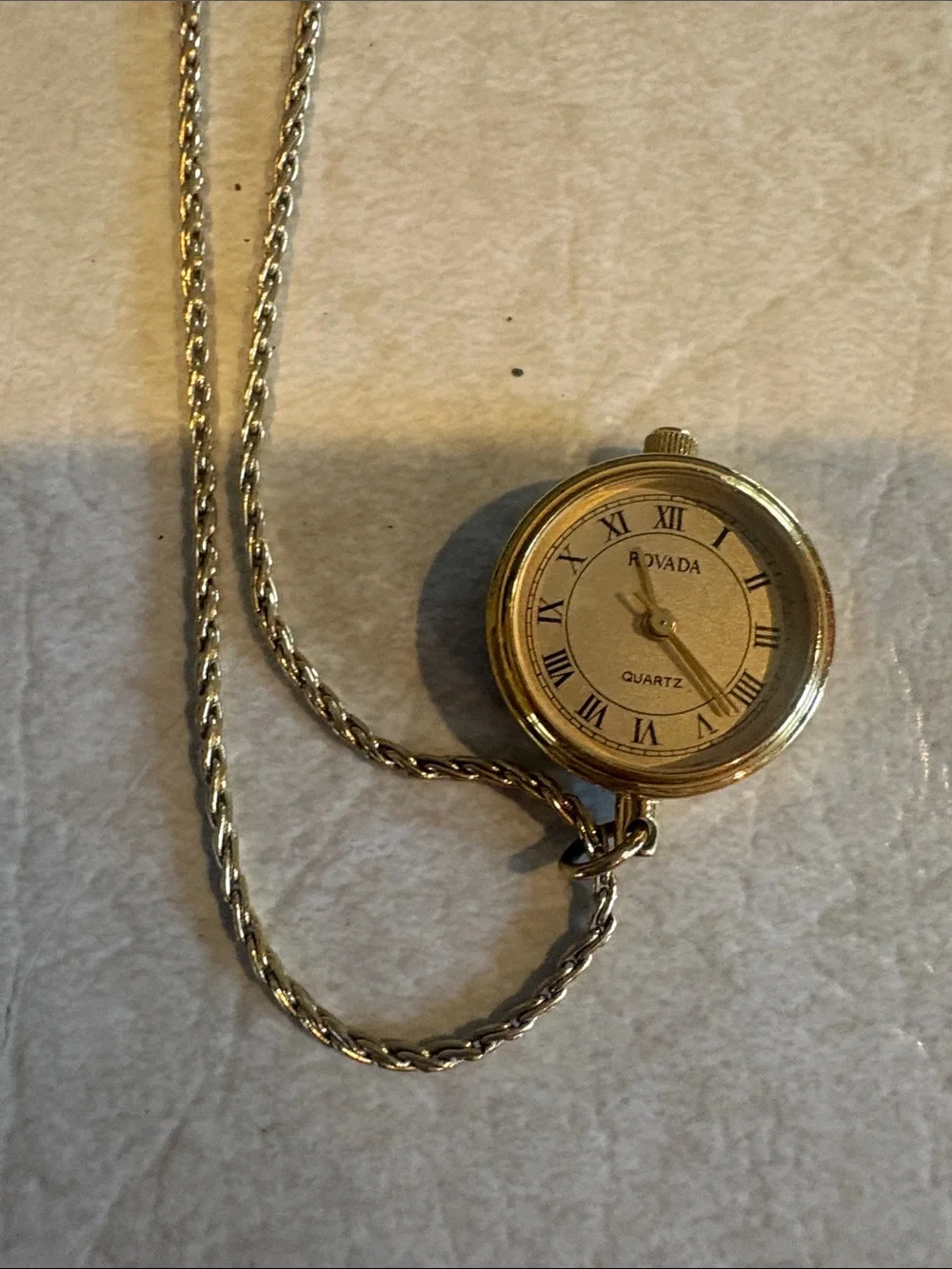 Rovada Quartz Gold-Tone Pendant Watch Necklace